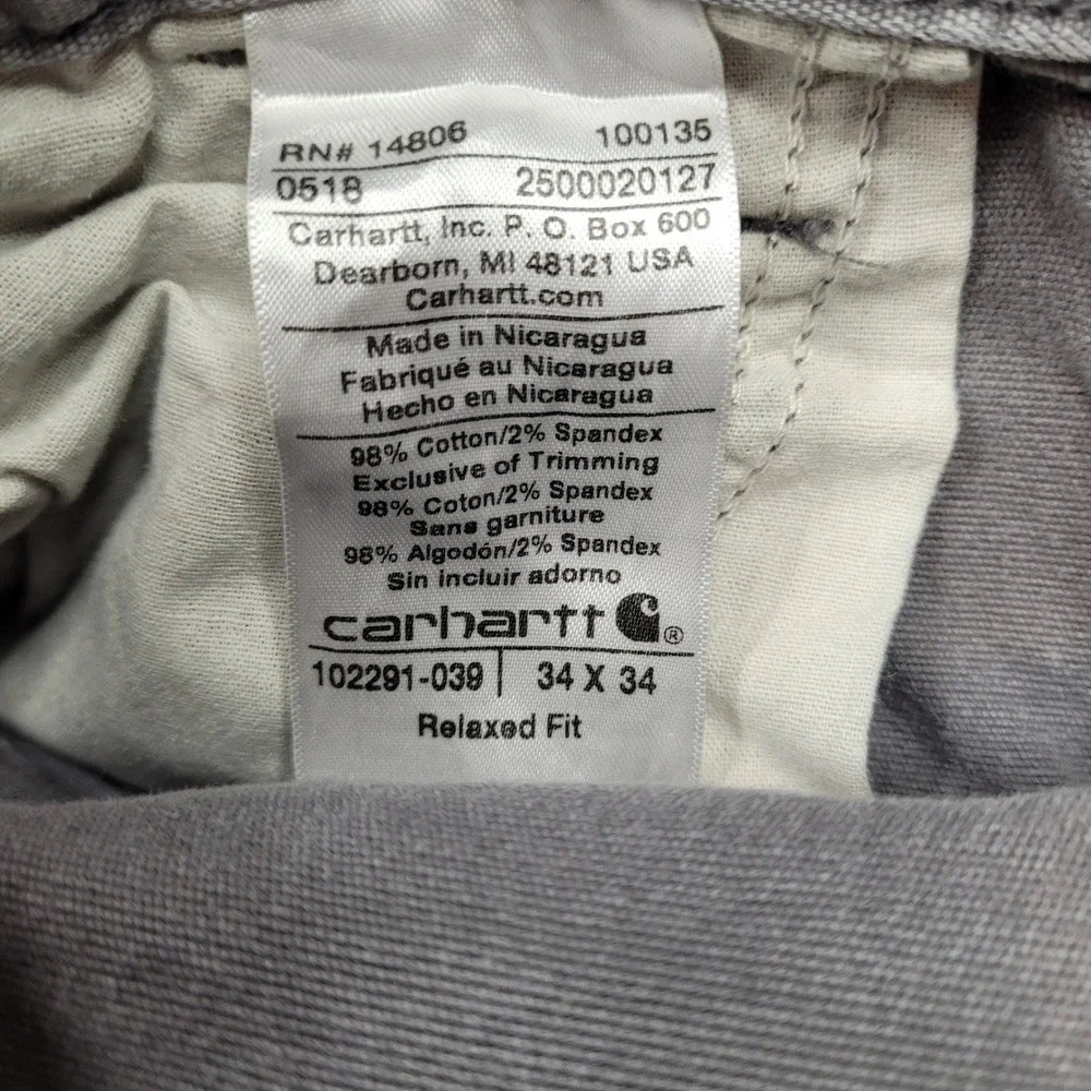 Carhartt Work Pants Mens 34x34 Gray Rugged Flex Relaxed Fit 102291-039